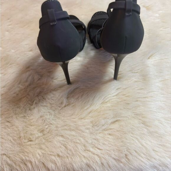 L.A.M.B. Black and Gray Stiletto Heels with Strappy Design - Picture 8 of 10